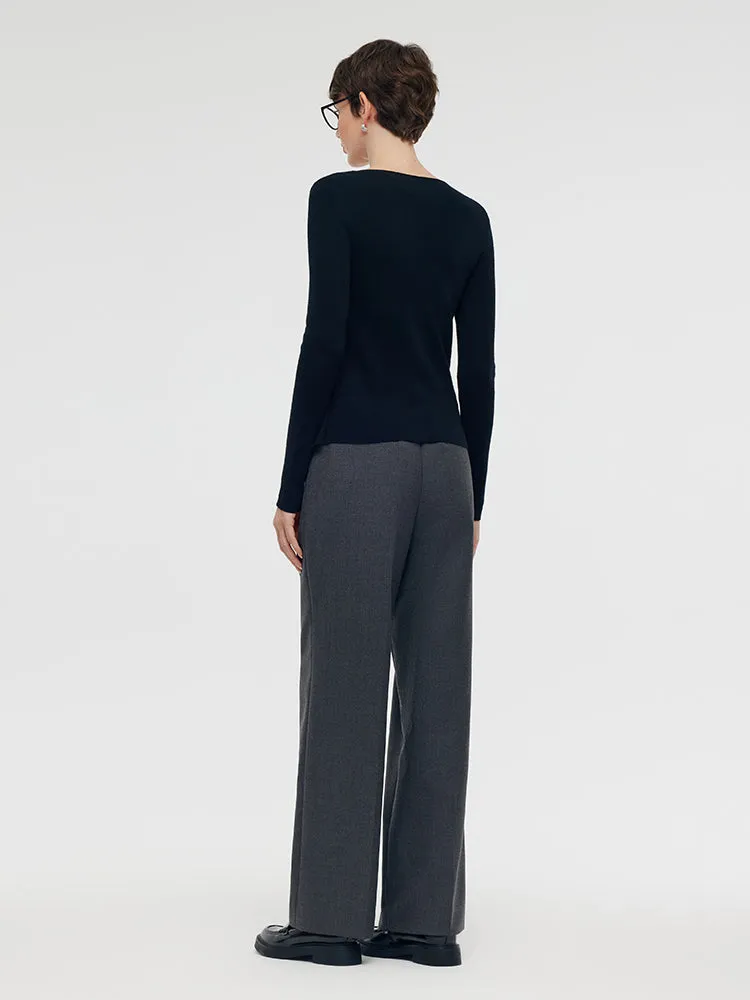 100% Wool Patchwork Women Long Sleeve Knit Top