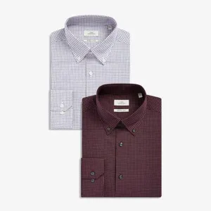 2PK Burgundy Regular Fit Check Shirts