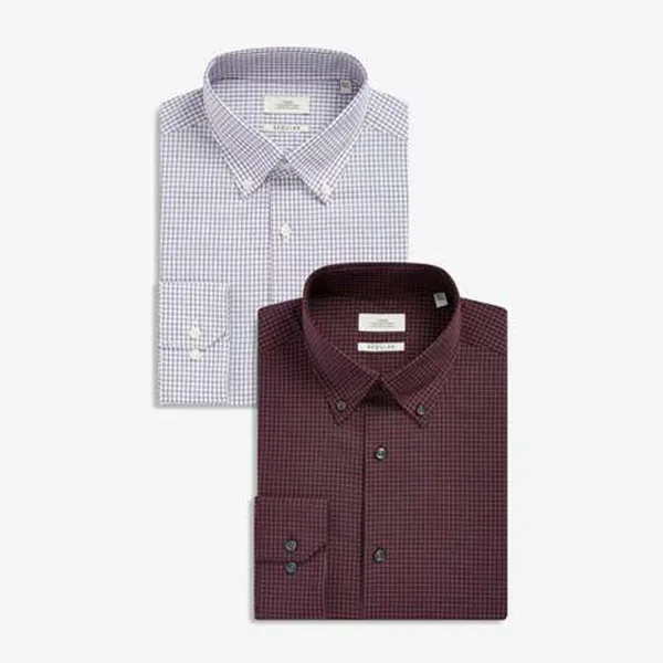 2PK Burgundy Regular Fit Check Shirts