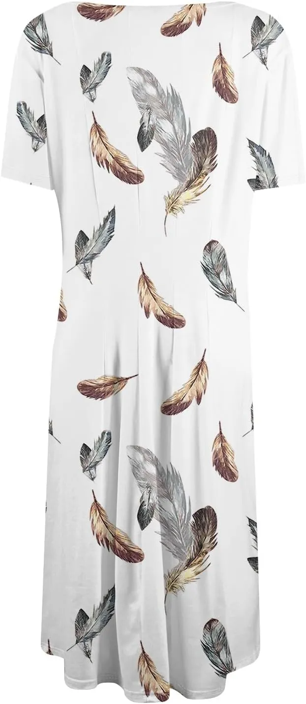 ADHOWBEW Summer Dresses for Women 2025 Vacation Cute Casual Trendy Sexy Loose Fit Beach O Neck Short Sleeve Dresses