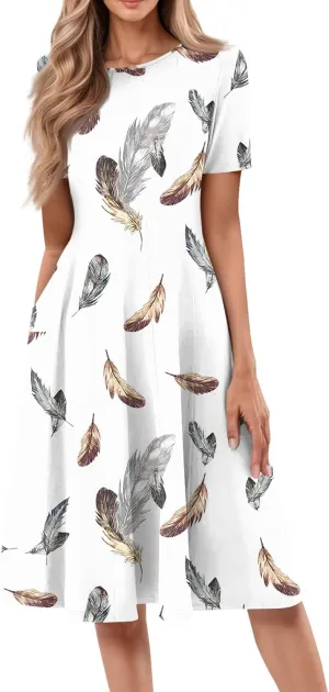 ADHOWBEW Summer Dresses for Women 2025 Vacation Cute Casual Trendy Sexy Loose Fit Beach O Neck Short Sleeve Dresses
