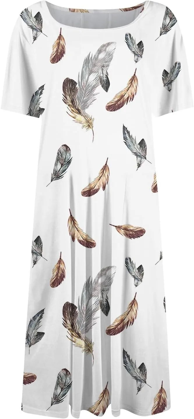 ADHOWBEW Summer Dresses for Women 2025 Vacation Cute Casual Trendy Sexy Loose Fit Beach O Neck Short Sleeve Dresses