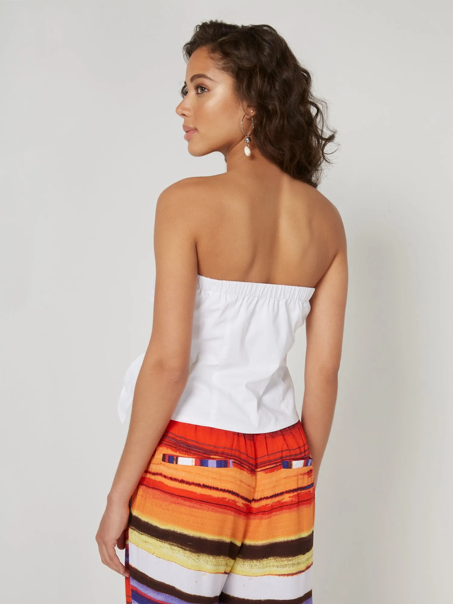 Adjustable Knot Detail Strapless Poplin Top