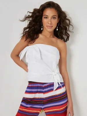 Adjustable Knot Detail Strapless Poplin Top