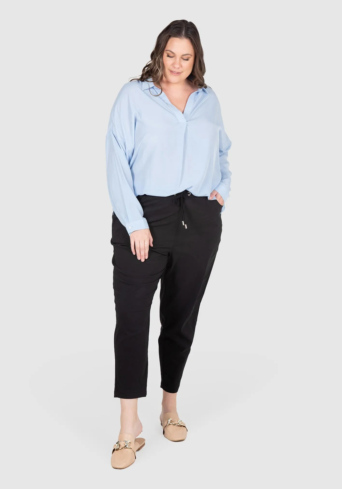 Ally Twill Stretch Drawcord Pants - Black