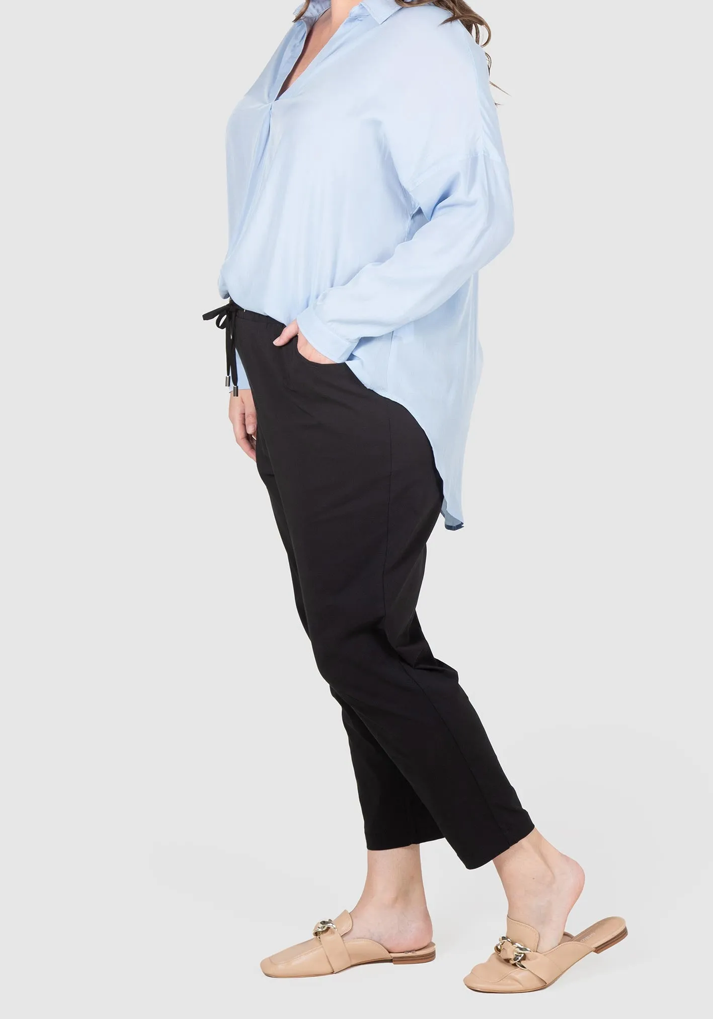 Ally Twill Stretch Drawcord Pants - Black