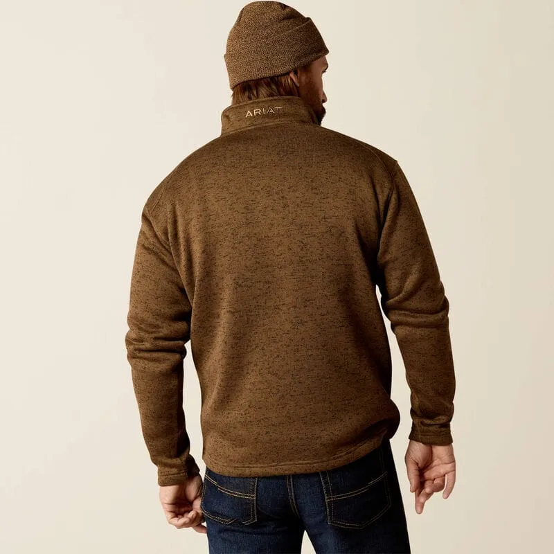Ariat Men's Caldwell Logo 1/4 Zip Sweater Dark Brown Heather