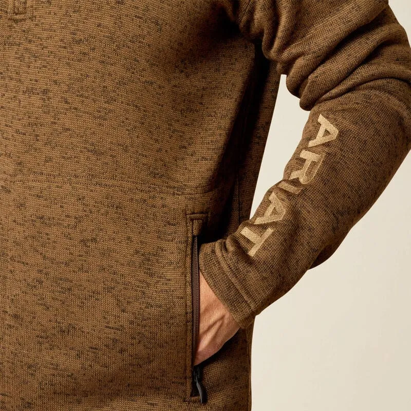 Ariat Men's Caldwell Logo 1/4 Zip Sweater Dark Brown Heather