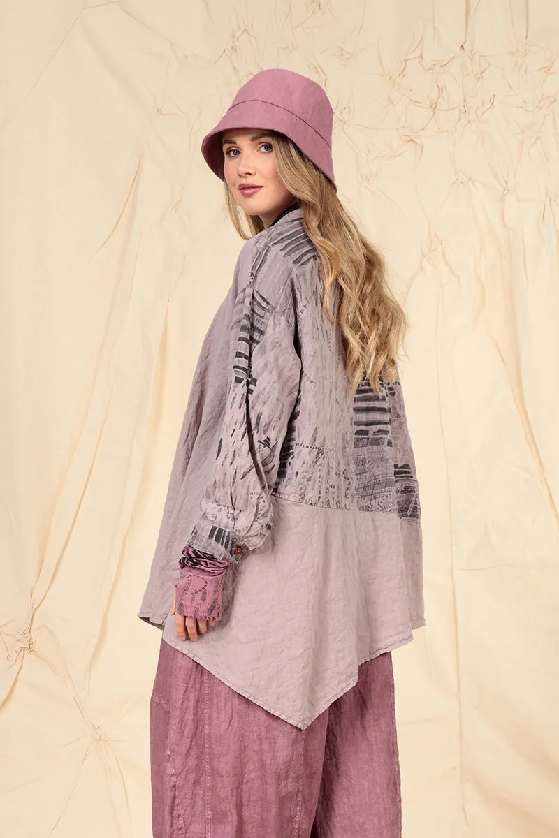 Asymmetrical Greige Printed Back Linen Shirt