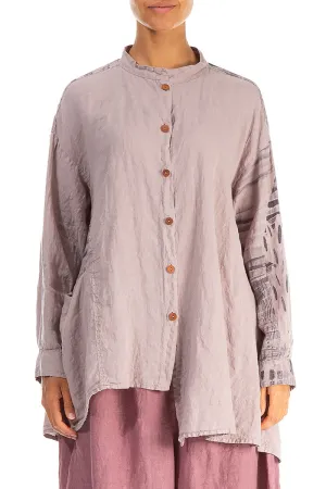 Asymmetrical Greige Printed Back Linen Shirt