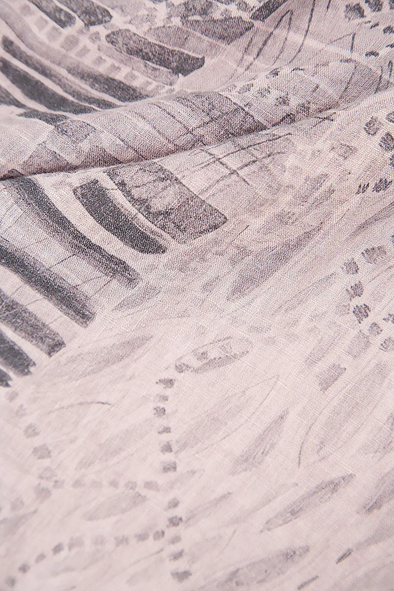 Asymmetrical Greige Printed Back Linen Shirt