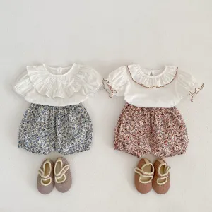 Baby Solid Color Puff Sleeve Blouses Combo Shorts Sets by MyKids-USA™
