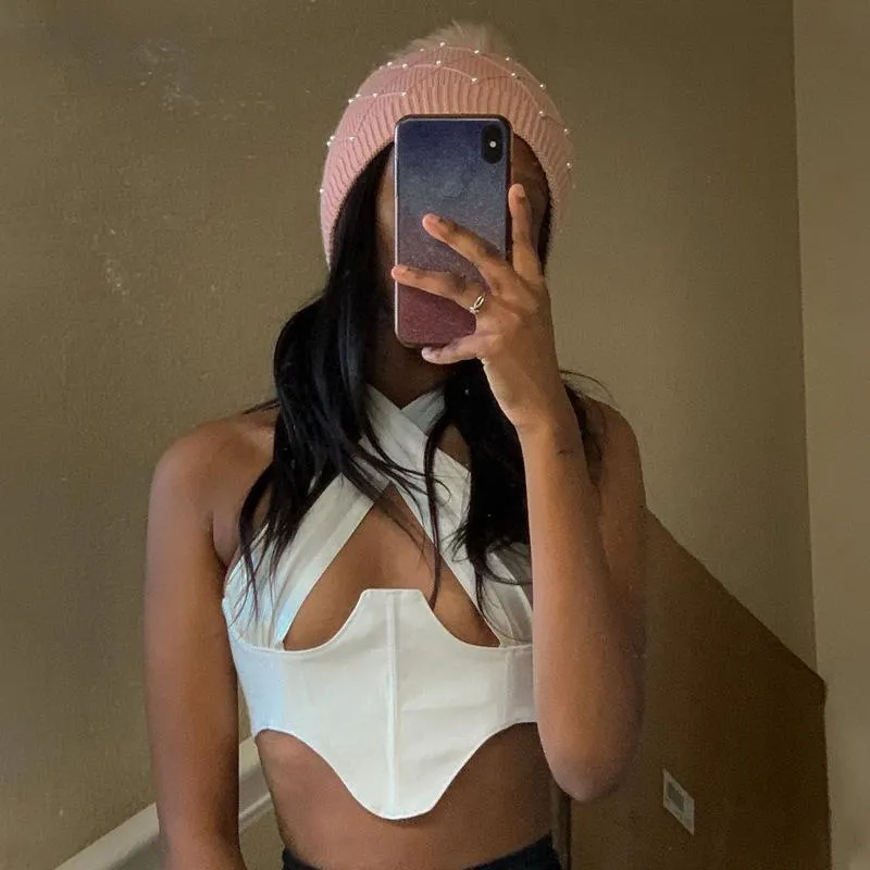 Backless Irregular Crossover Tie Up Zipper Crop Tops
