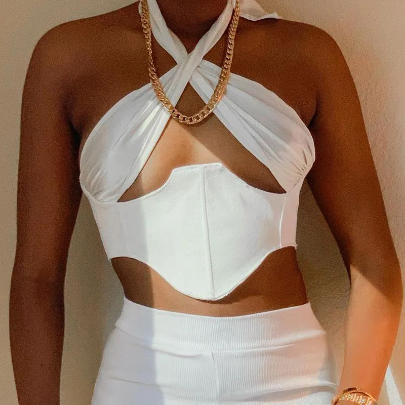 Backless Irregular Crossover Tie Up Zipper Crop Tops