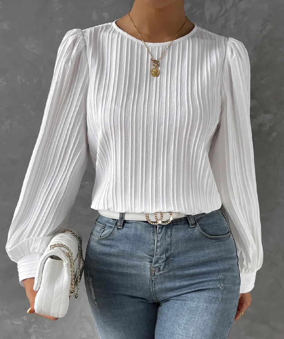 Bella Stride| Lantern Sleeve Solid Blus