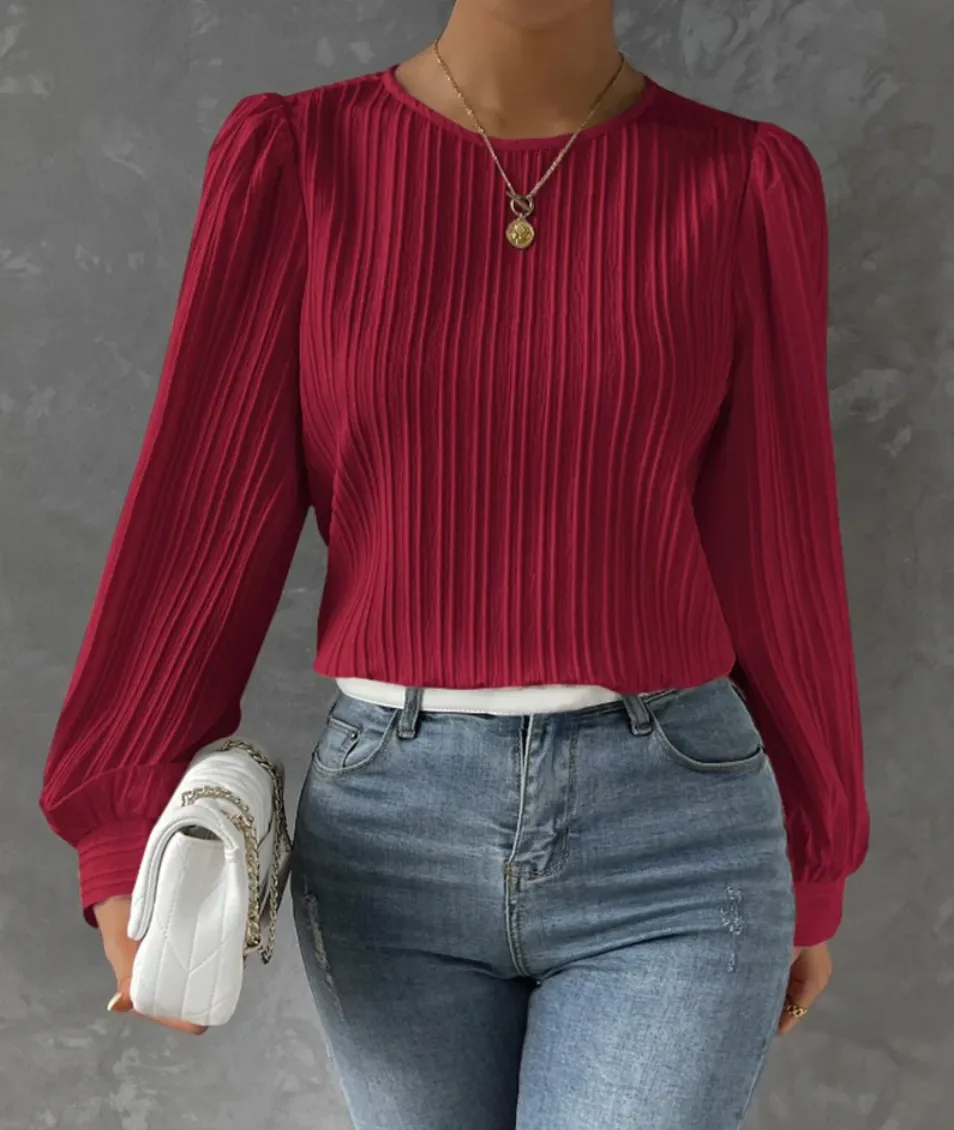 Bella Stride| Lantern Sleeve Solid Blus
