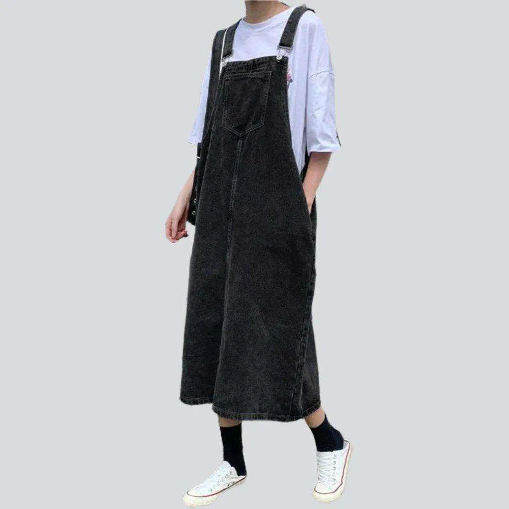 Black denim women overall dress
