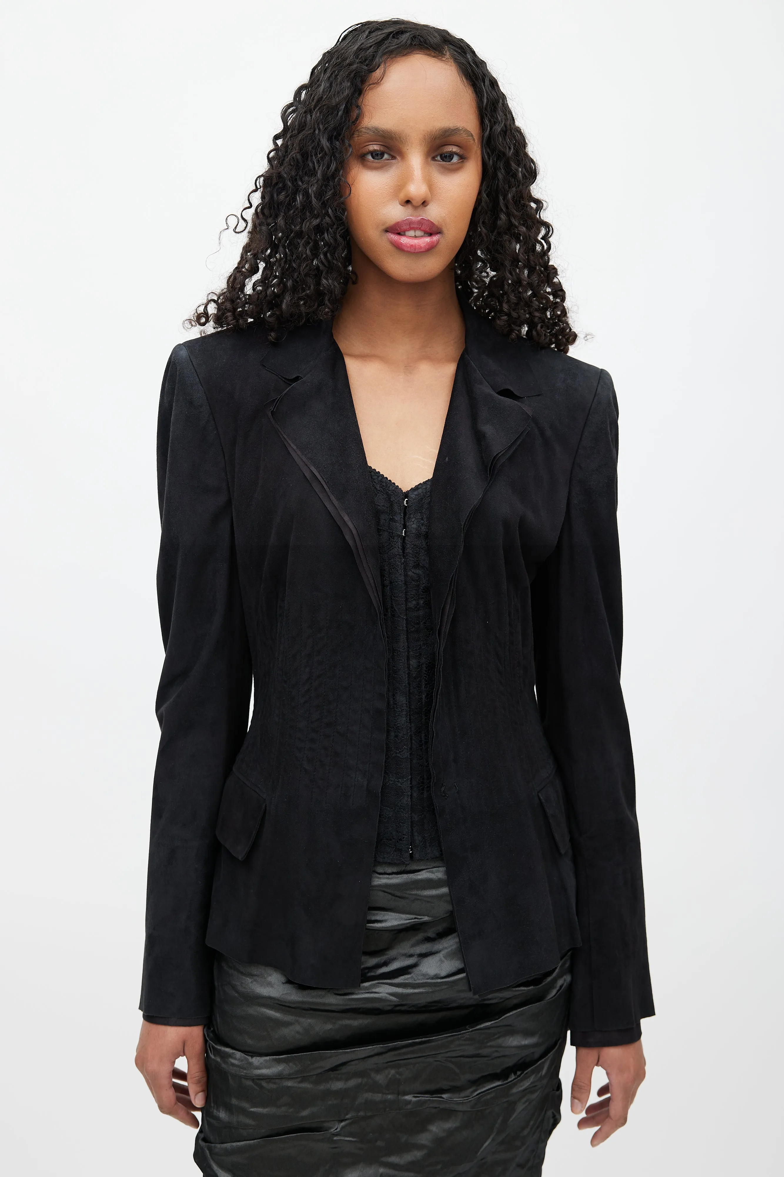 Black Stitched Leather Jacket