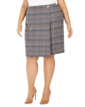 Calvin Klein Women's Plus Size Plaid Tweed Pencil Skirt Brown Size 22W | Brown