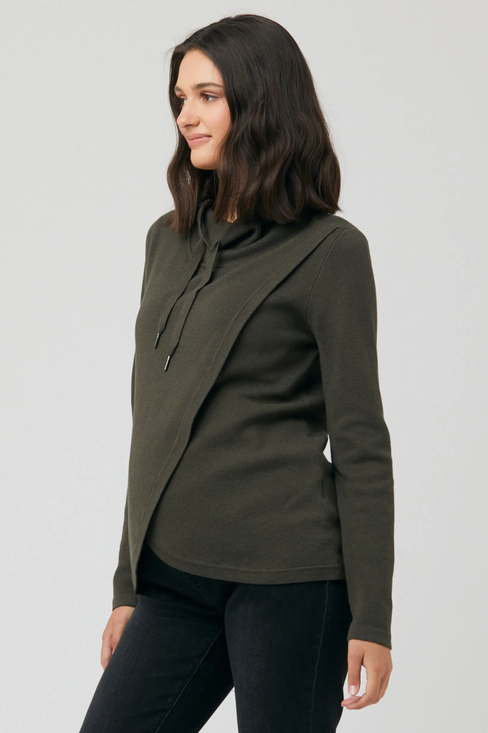 Cassie Cross Over Maternity Nursing Knit Olive by Ripe