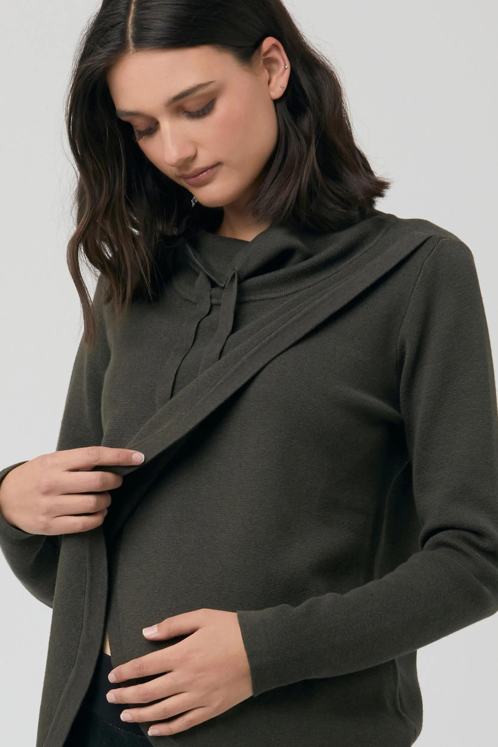 Cassie Cross Over Maternity Nursing Knit Olive by Ripe