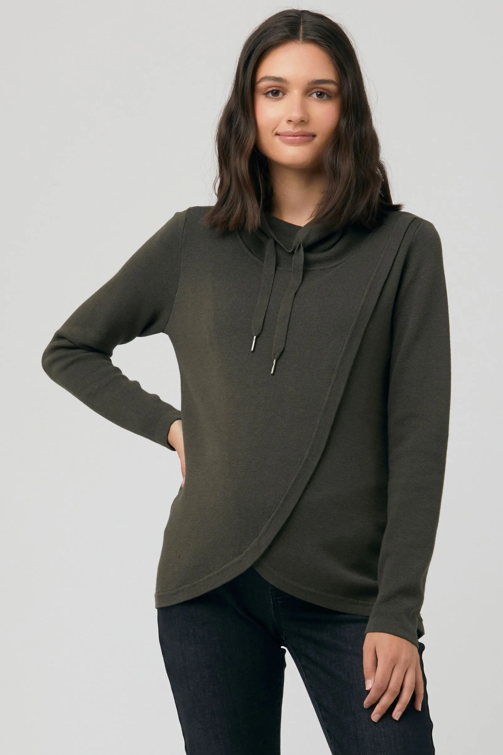 Cassie Cross Over Maternity Nursing Knit Olive by Ripe