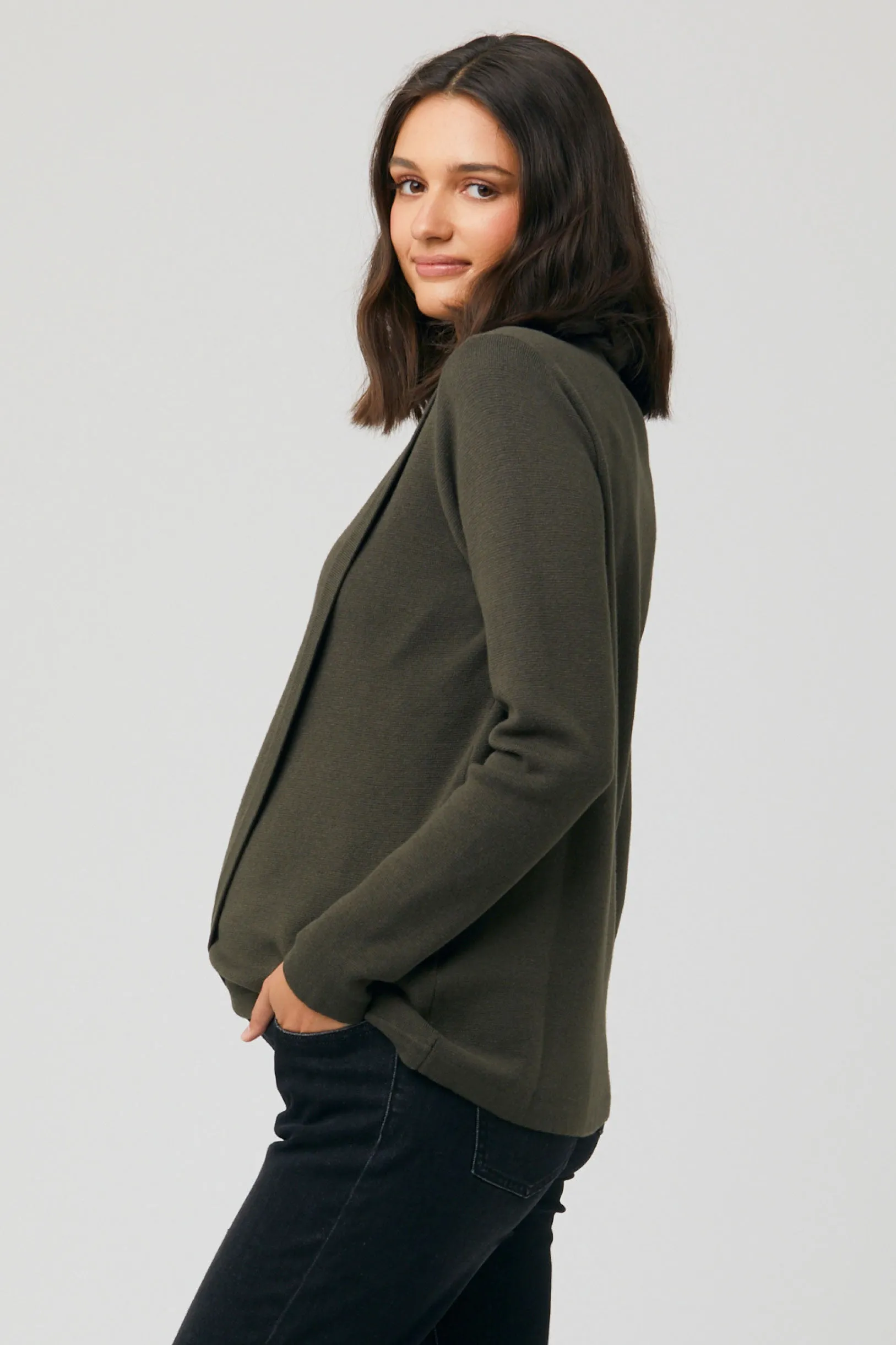 Cassie Cross Over Maternity Nursing Knit Olive by Ripe