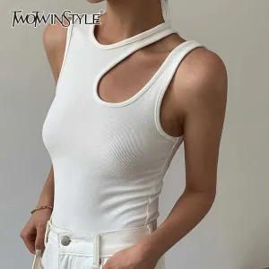 Casual White Cut Out Women T-Shirt