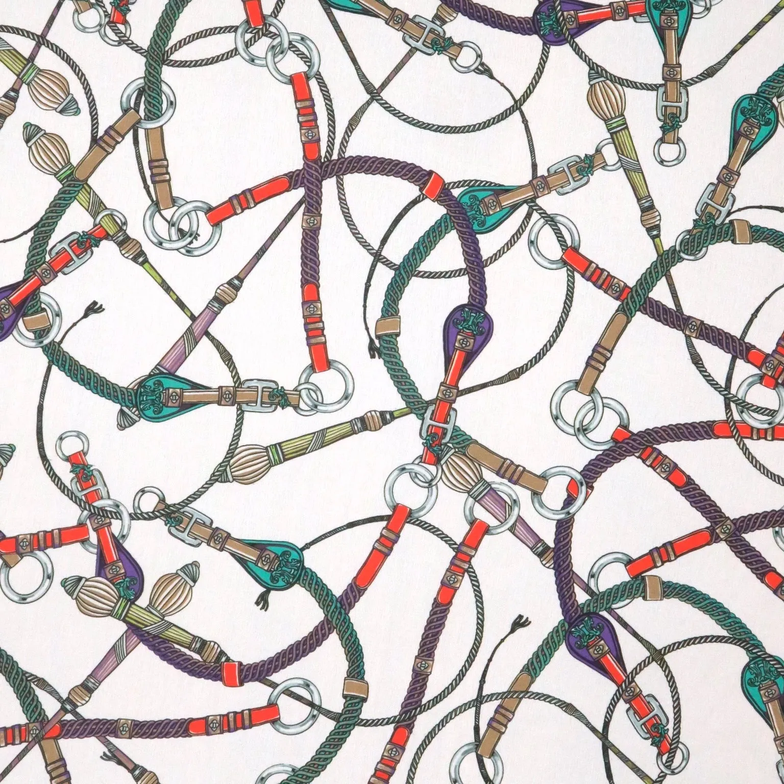 Chains and Straps on Ivory Background Printed Crepe de Chine Fabric