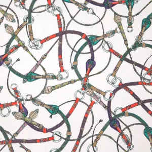 Chains and Straps on Ivory Background Printed Crepe de Chine Fabric
