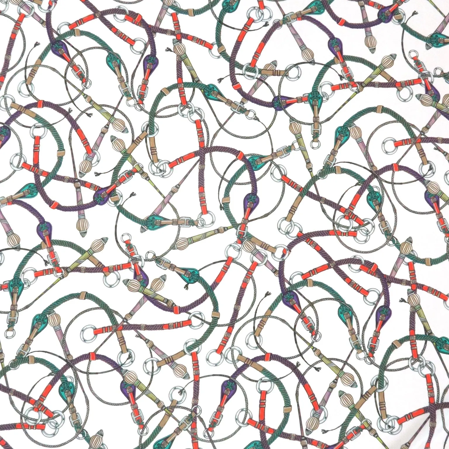 Chains and Straps on Ivory Background Printed Crepe de Chine Fabric