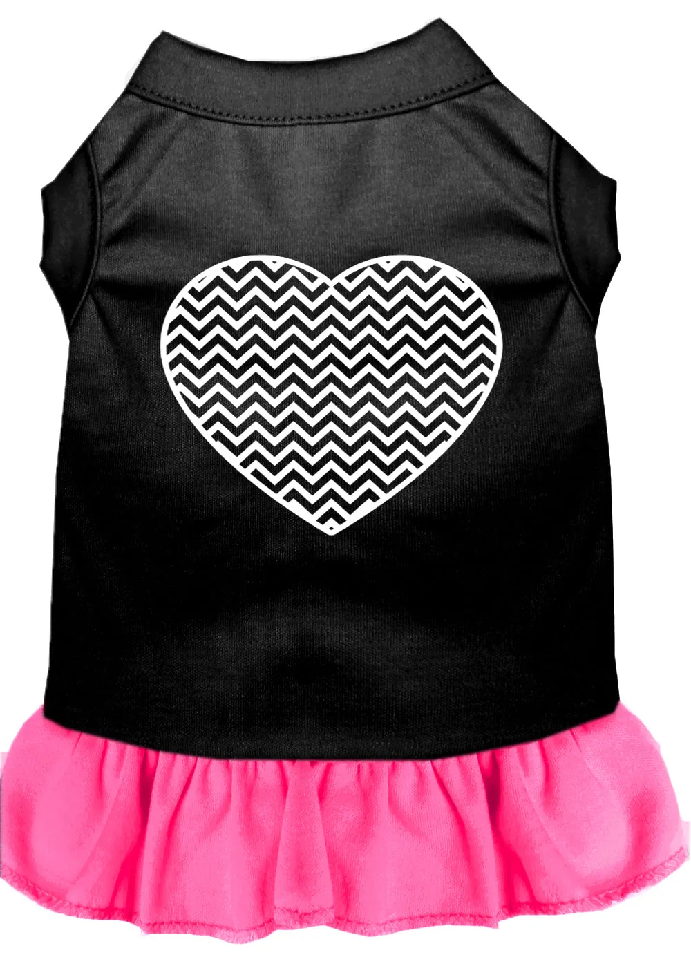 Chevron Heart Screen Print Dress Black With Bright Pink Med