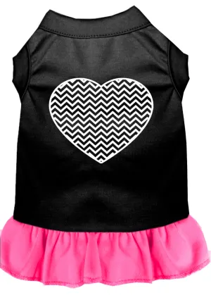 Chevron Heart Screen Print Dress Black With Bright Pink Med