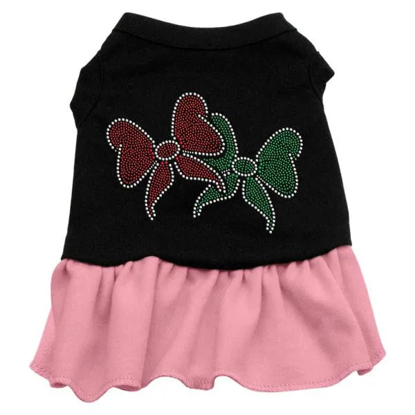 Christmas Bows Rhinestone Dress Black with Pink Lg (14)