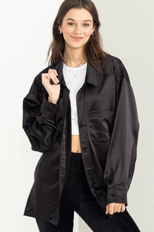 COMPLETELY CHARMED OVERSIZED SATIN SHIRT