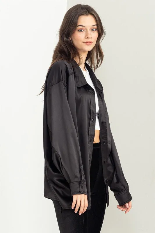 COMPLETELY CHARMED OVERSIZED SATIN SHIRT