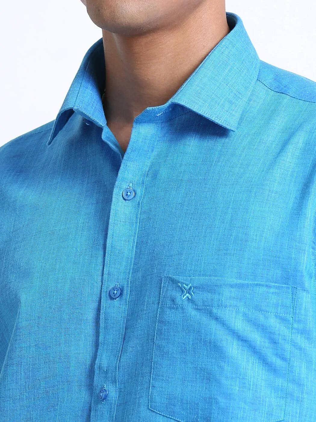 Cotton Linen Deep Sky Blue Colour Shirt Half Sleeve