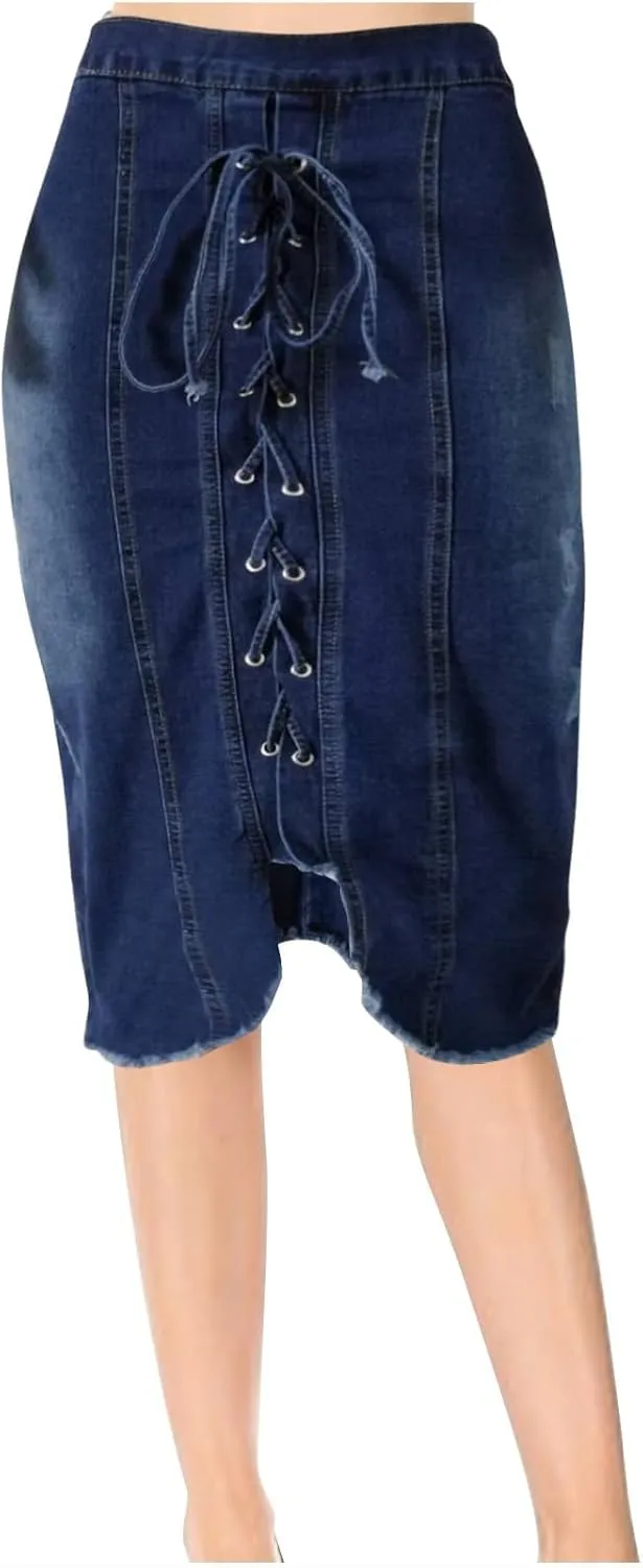 Cowgirl Pencil Skort for Women Linen Denim Midi Knee Length Skorts Women 2025 Fashion