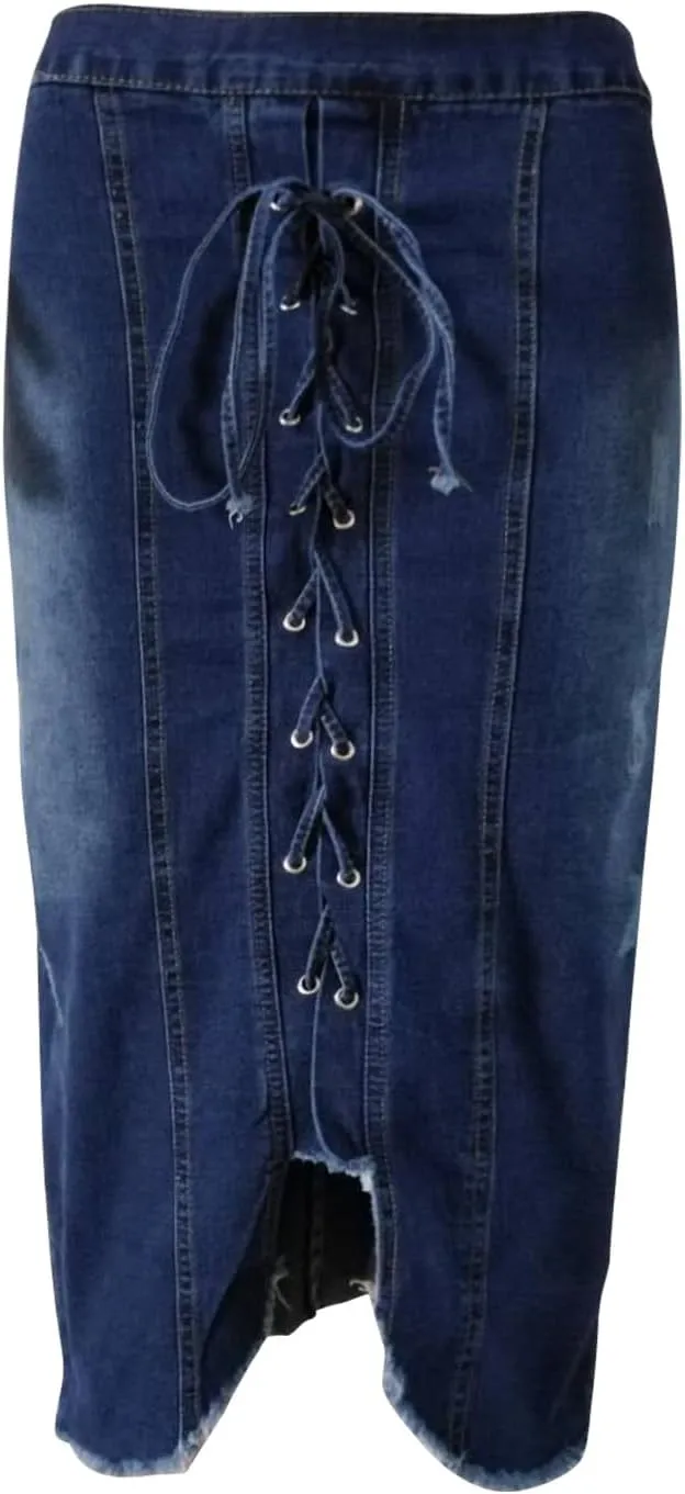 Cowgirl Pencil Skort for Women Linen Denim Midi Knee Length Skorts Women 2025 Fashion