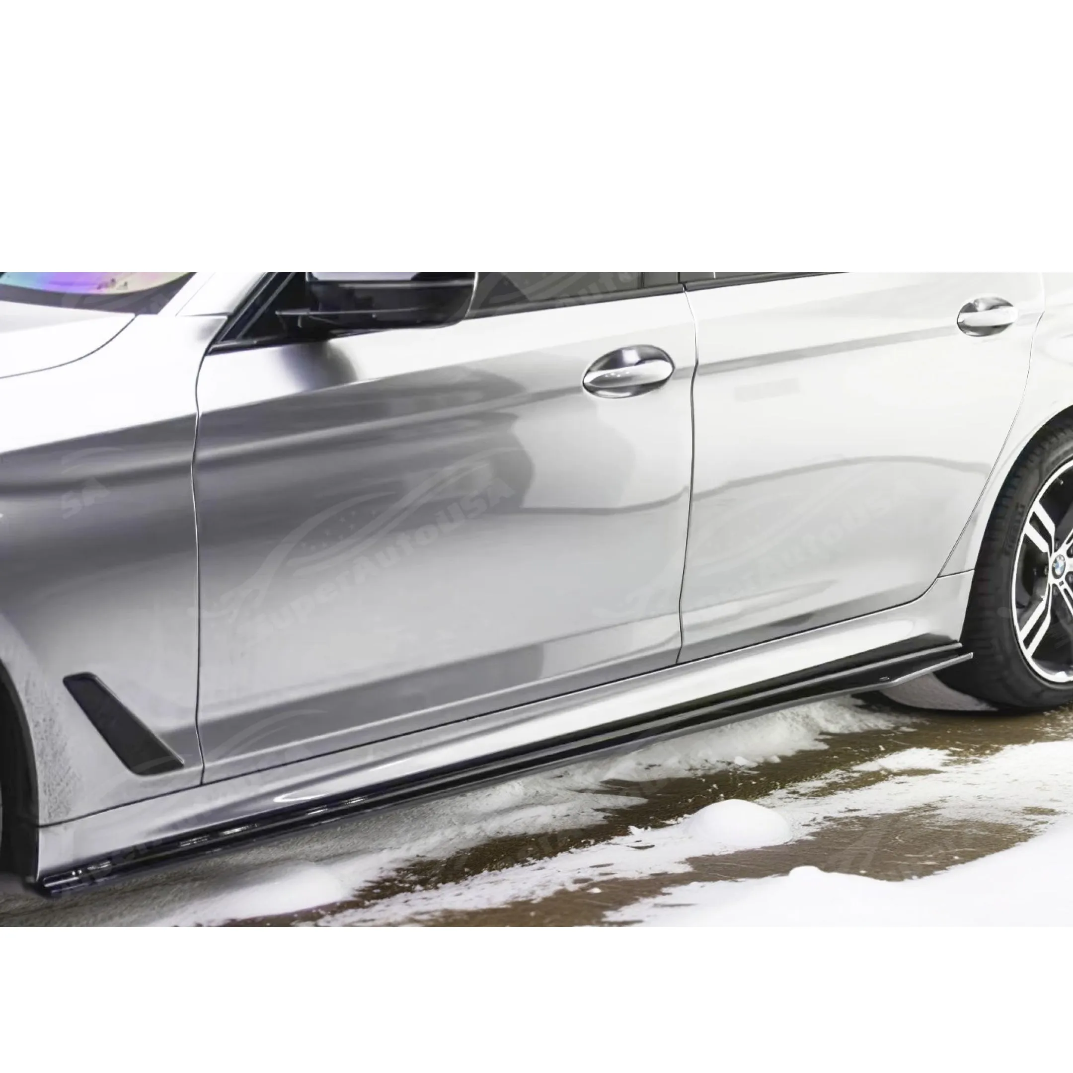 Fits BMW 5 Series G30 2017-2023 Gloss Black Side Body Skirts Splitters Under Spoilers Rocker Panel Bottom Extension Lips