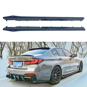 Fits BMW 5 Series G30 2017-2023 Gloss Black Side Body Skirts Splitters Under Spoilers Rocker Panel Bottom Extension Lips