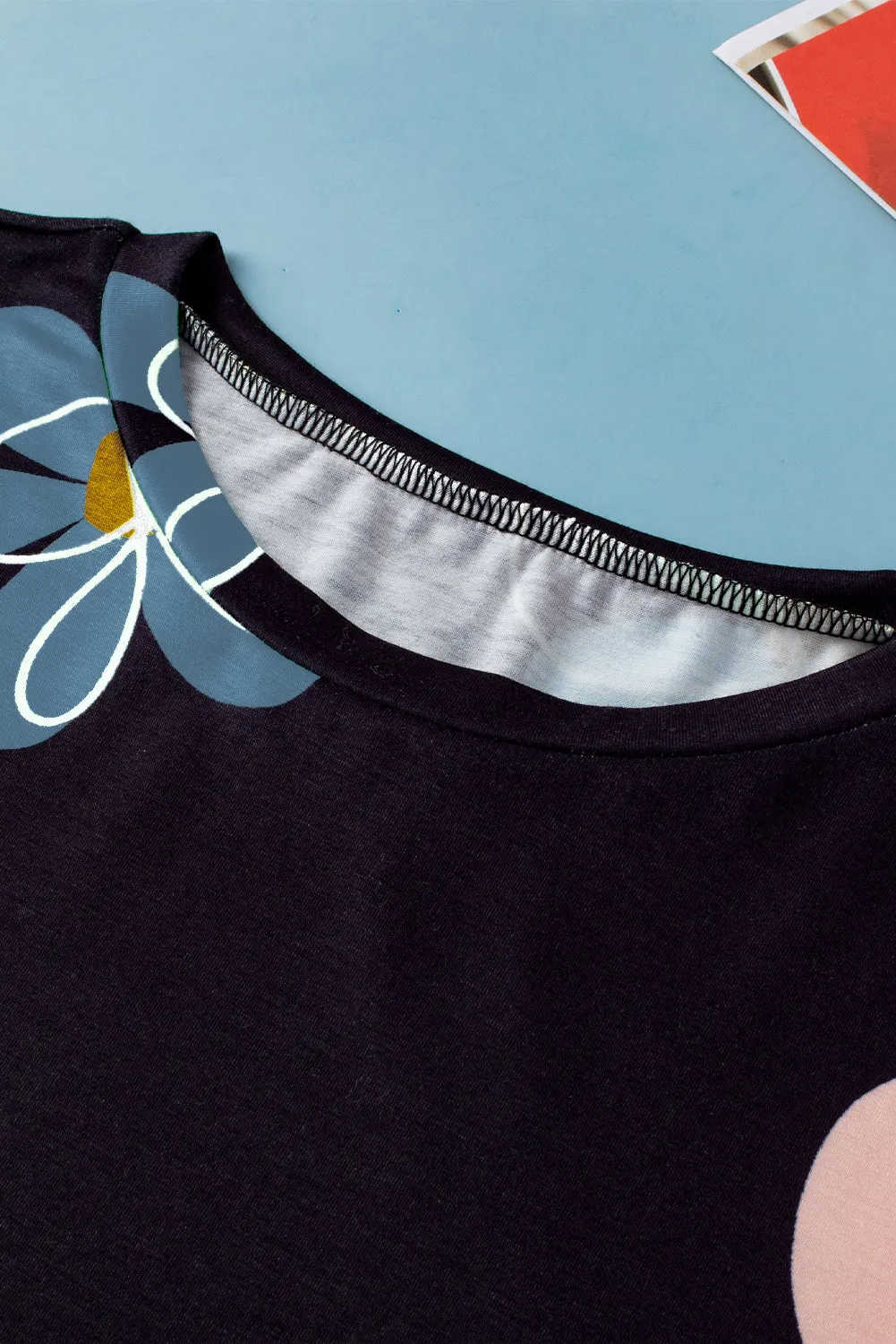 Flower Casual Round Neck T Shirt