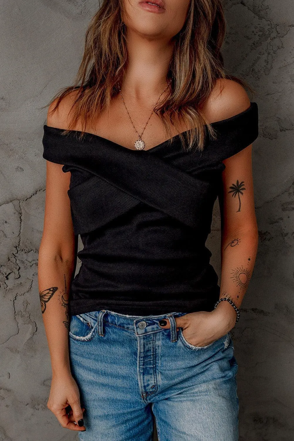 Focus On Yourself Black Off Shoulder Blouse