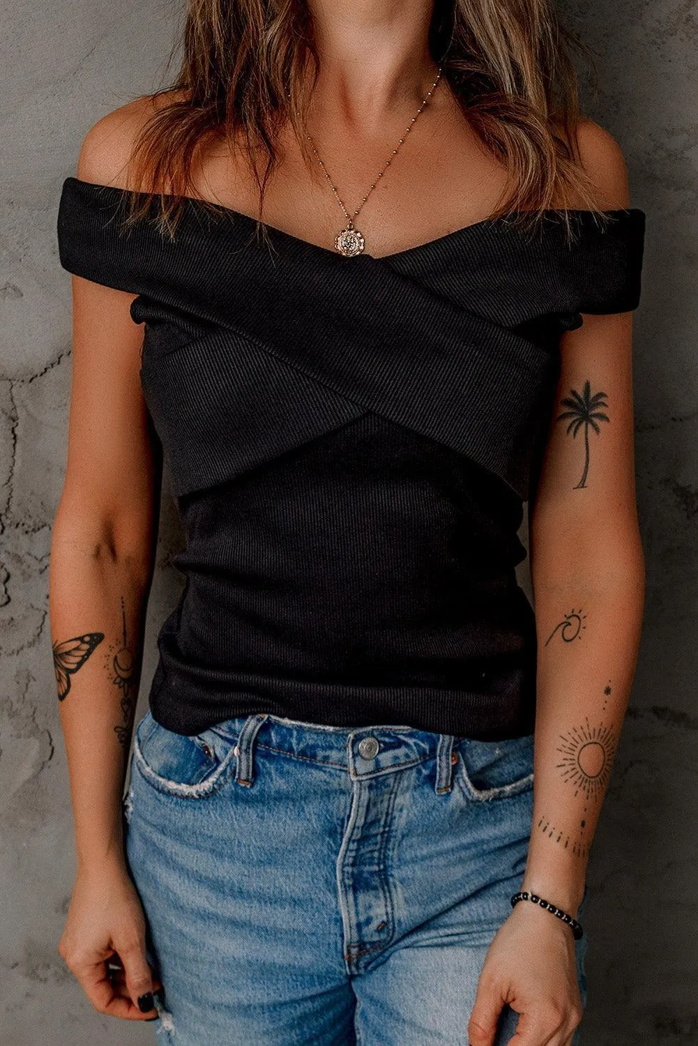 Focus On Yourself Black Off Shoulder Blouse
