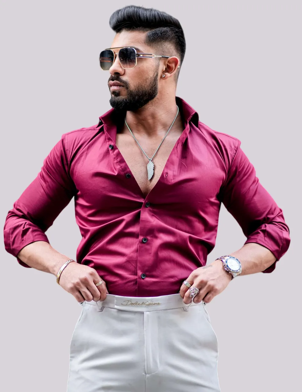 FORMY WINE BERRY REGULAR FIT LUXURY SATIN COTTON SHIRT FOR MEN'S