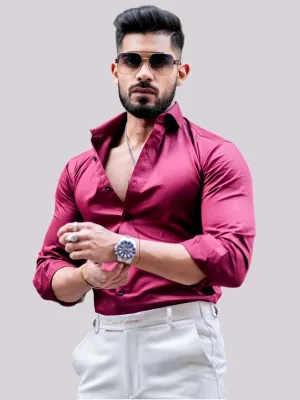 FORMY WINE BERRY REGULAR FIT LUXURY SATIN COTTON SHIRT FOR MEN'S