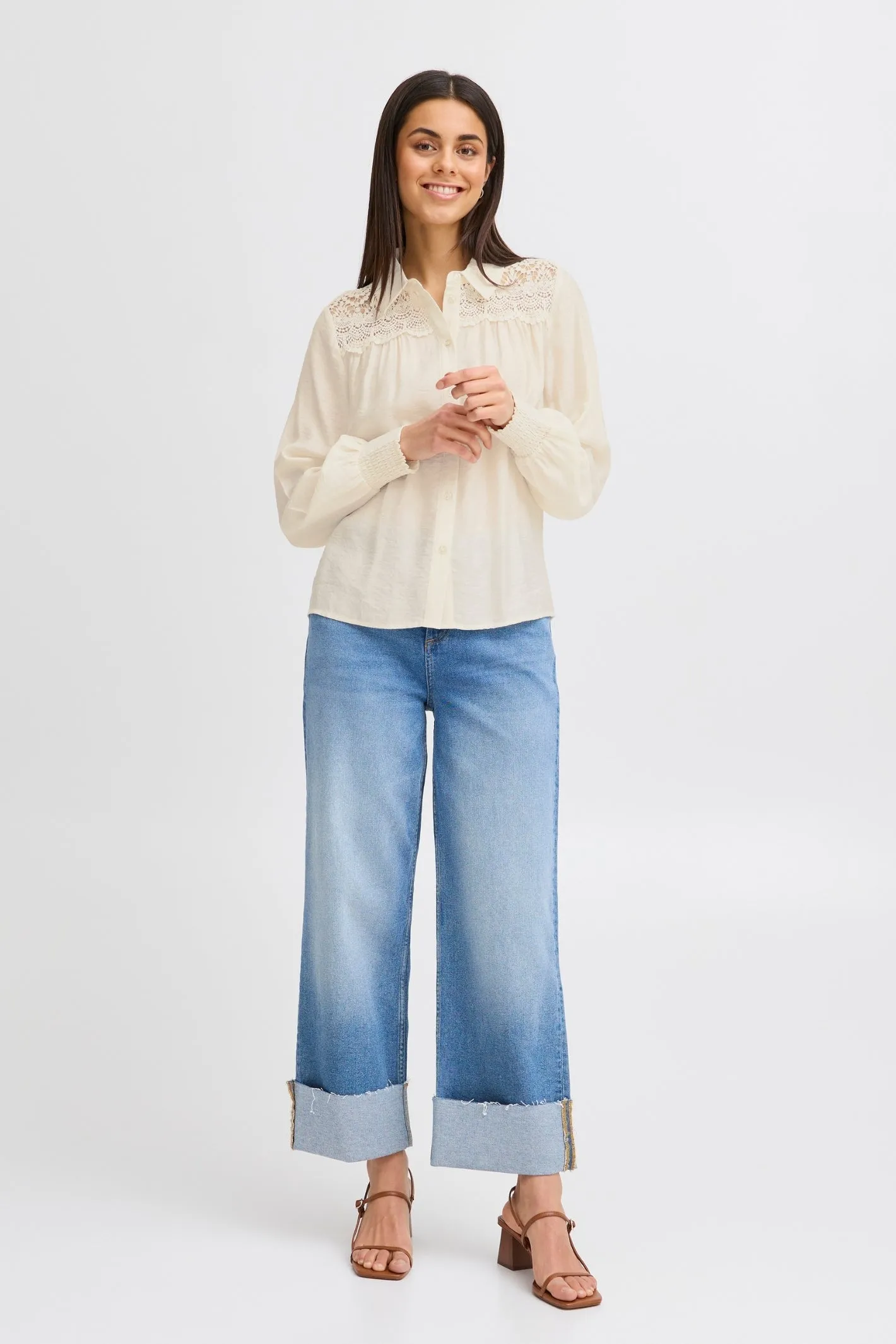 Fransa 20615460 FRBLONDIE SH 2 White Shirt with Lace Detail