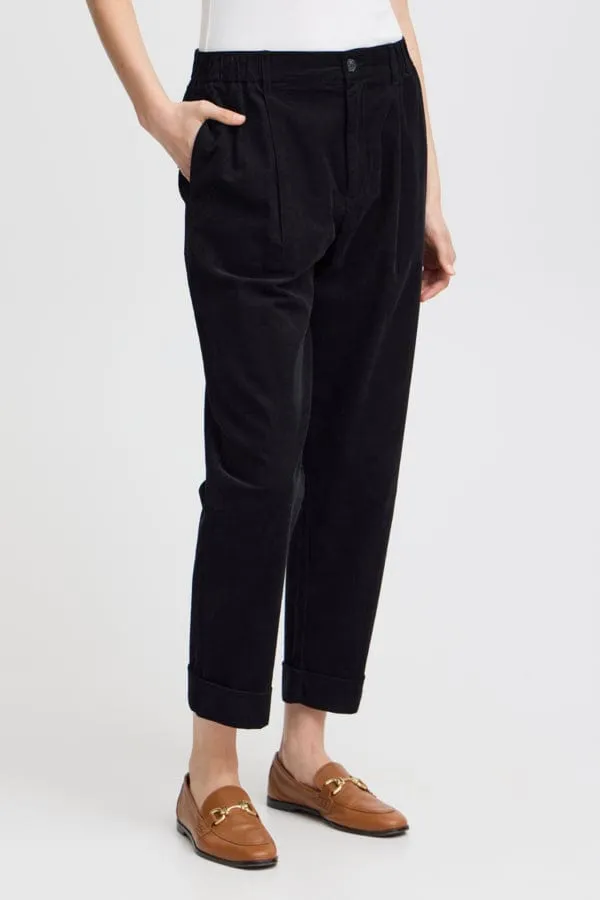 Fransa Loose Leg Fine Cords Black