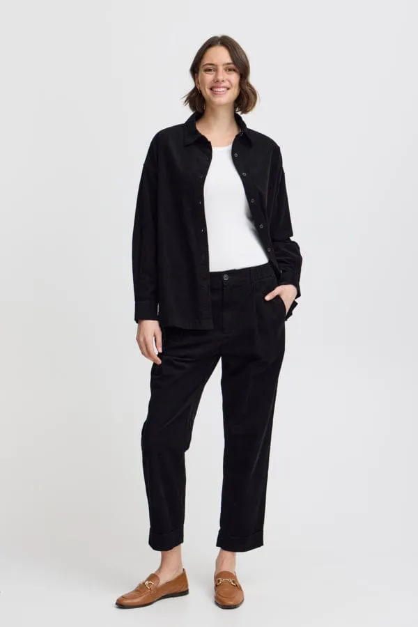 Fransa Loose Leg Fine Cords Black