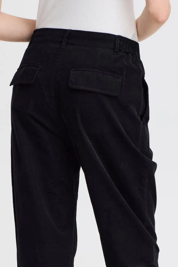 Fransa Loose Leg Fine Cords Black